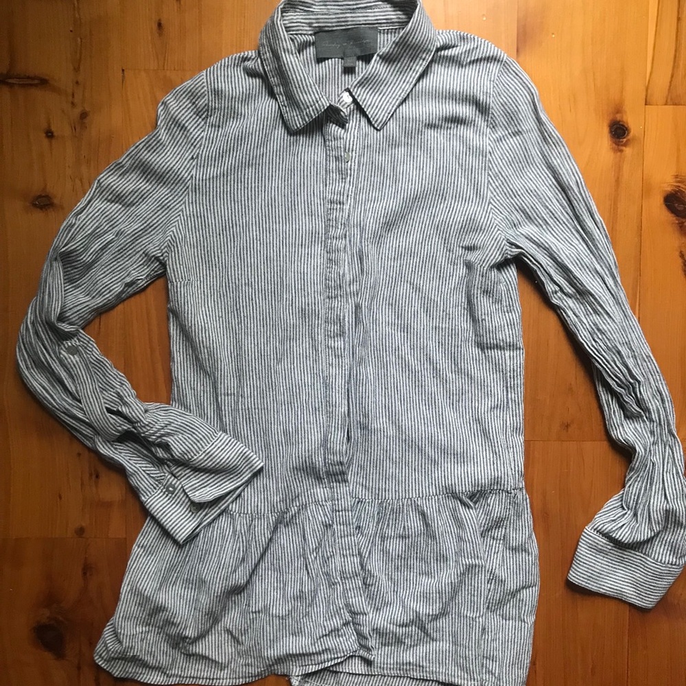 EUC Anthropologie striped peplum button down